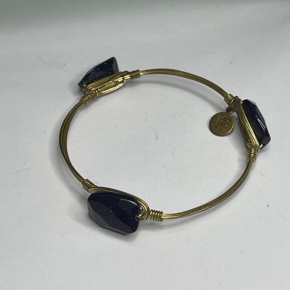 BOURBON & BOWETIES BOWTIES gold tone bracelet bangle deep midnight blue stones - Picture 1 of 10